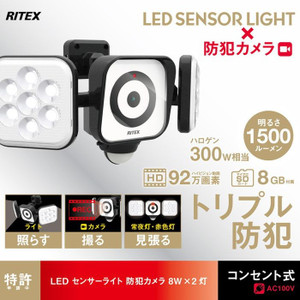 RITEX LEDｾﾝｻｰﾗｲﾄ防犯ｶﾒﾗ8W×2灯 C-AC8160 - 石田物産商会